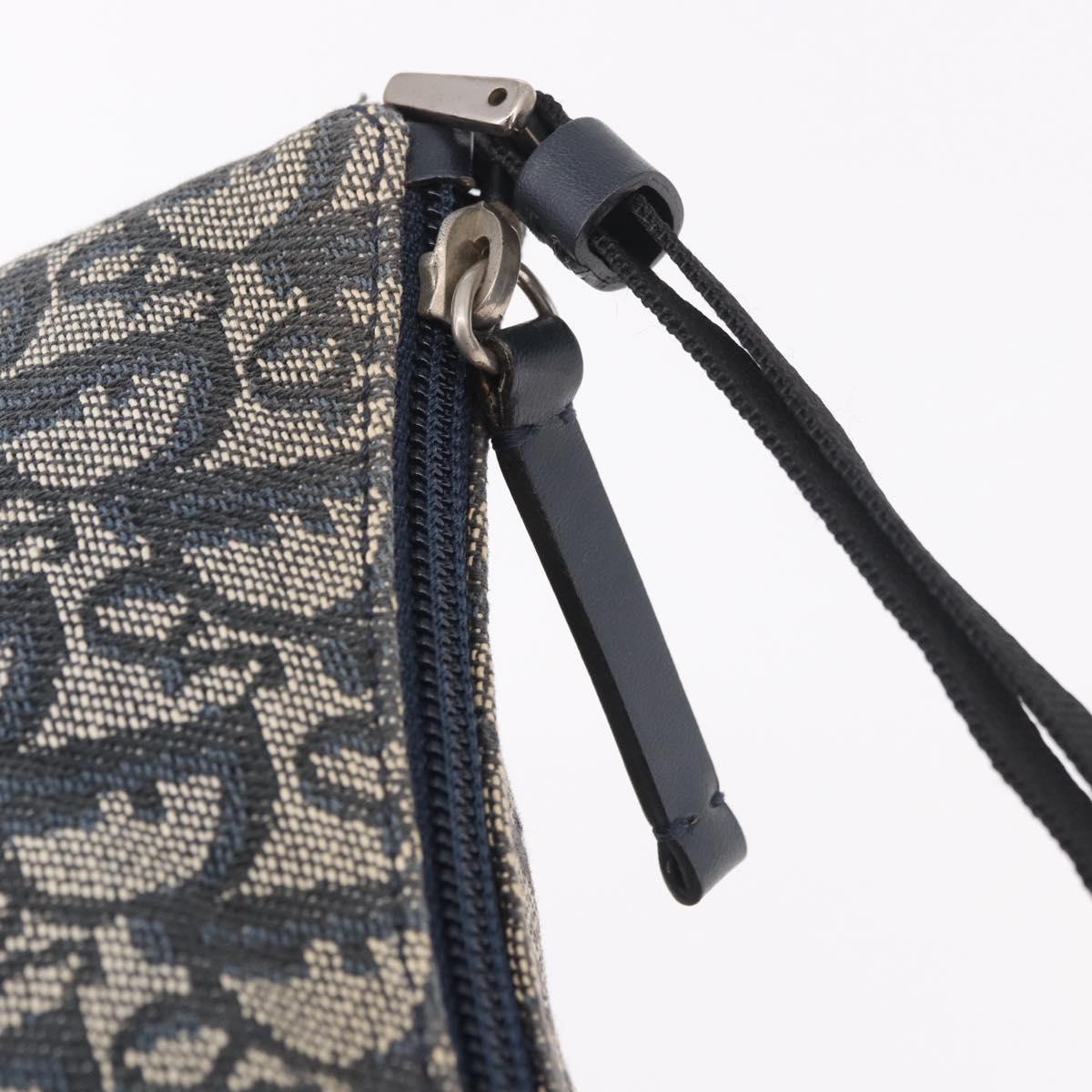 Christian Dior Trotter Canvas Accessory Pouch Navy Silver Auth 189334V