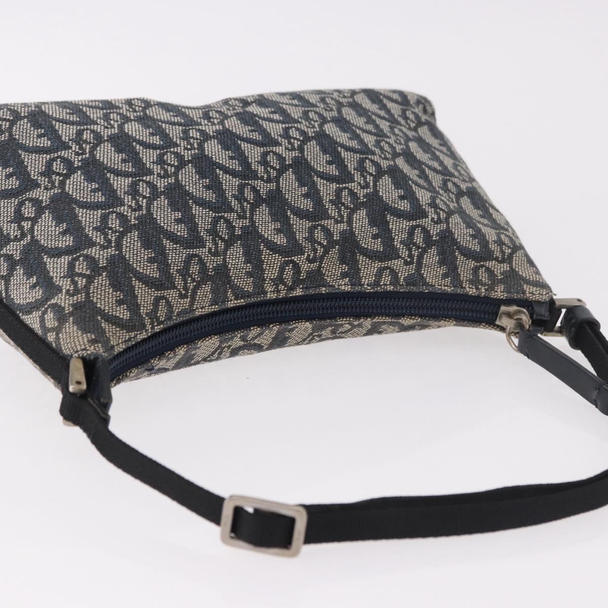 Christian Dior Trotter Canvas Accessory Pouch Navy Silver Auth 189334V