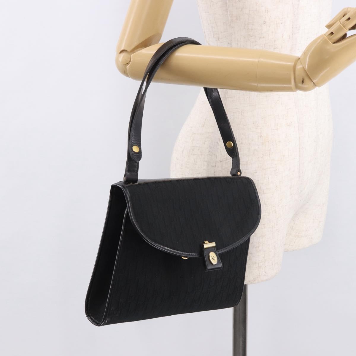 Christian Dior Trotter Canvas Hand Bag Black Gold Auth 189336