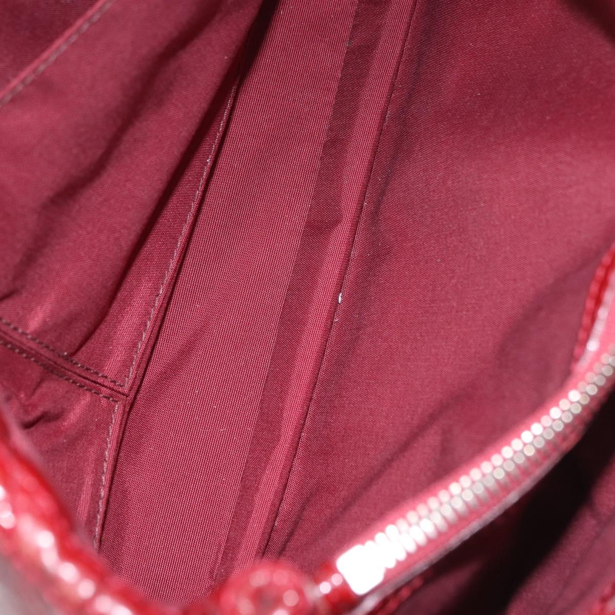 Christian Dior Lady Dior Canage Hand Bag Patent leather Red Silver Auth 189337