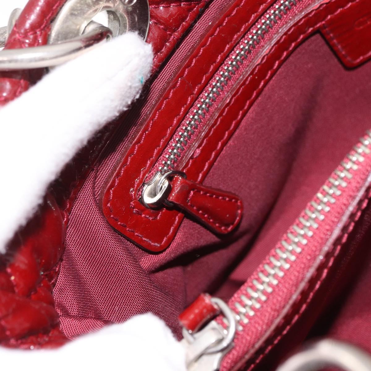 Christian Dior Lady Dior Canage Hand Bag Patent leather Red Silver Auth 189337