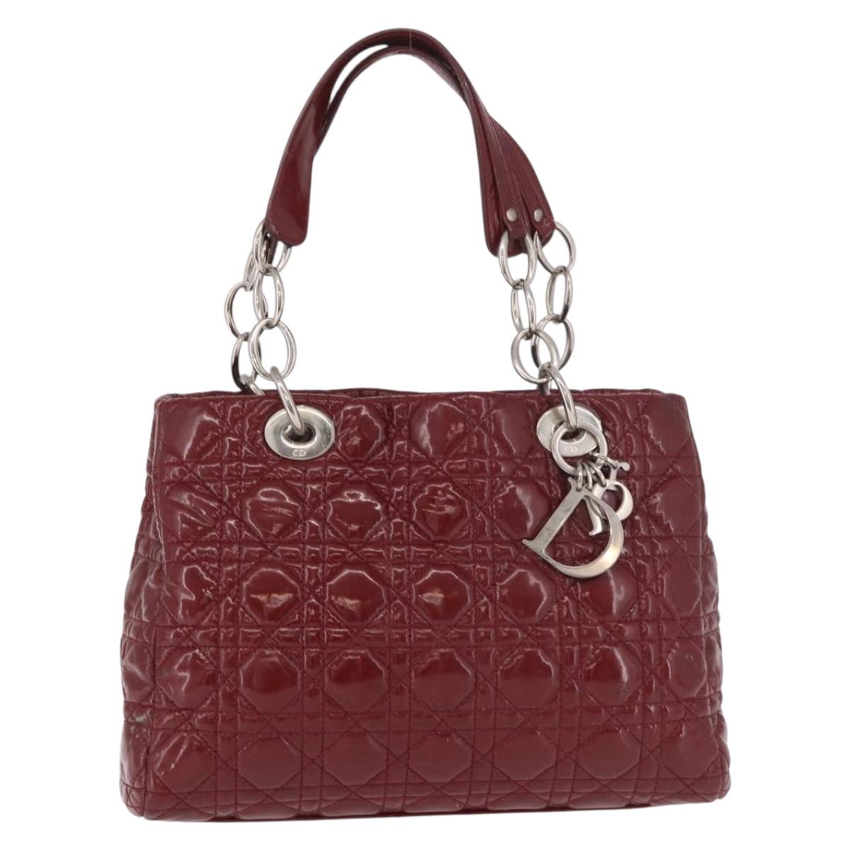 Christian Dior Lady Dior Canage Hand Bag Patent leather Red Silver Auth 189337