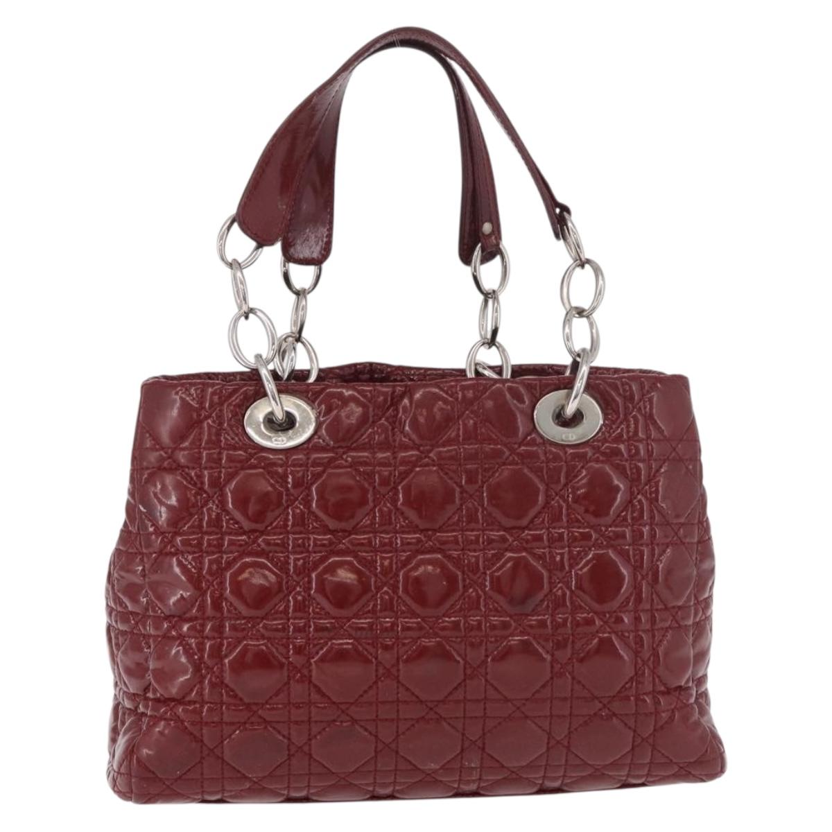 Christian Dior Lady Dior Canage Hand Bag Patent leather Red Silver Auth 189337