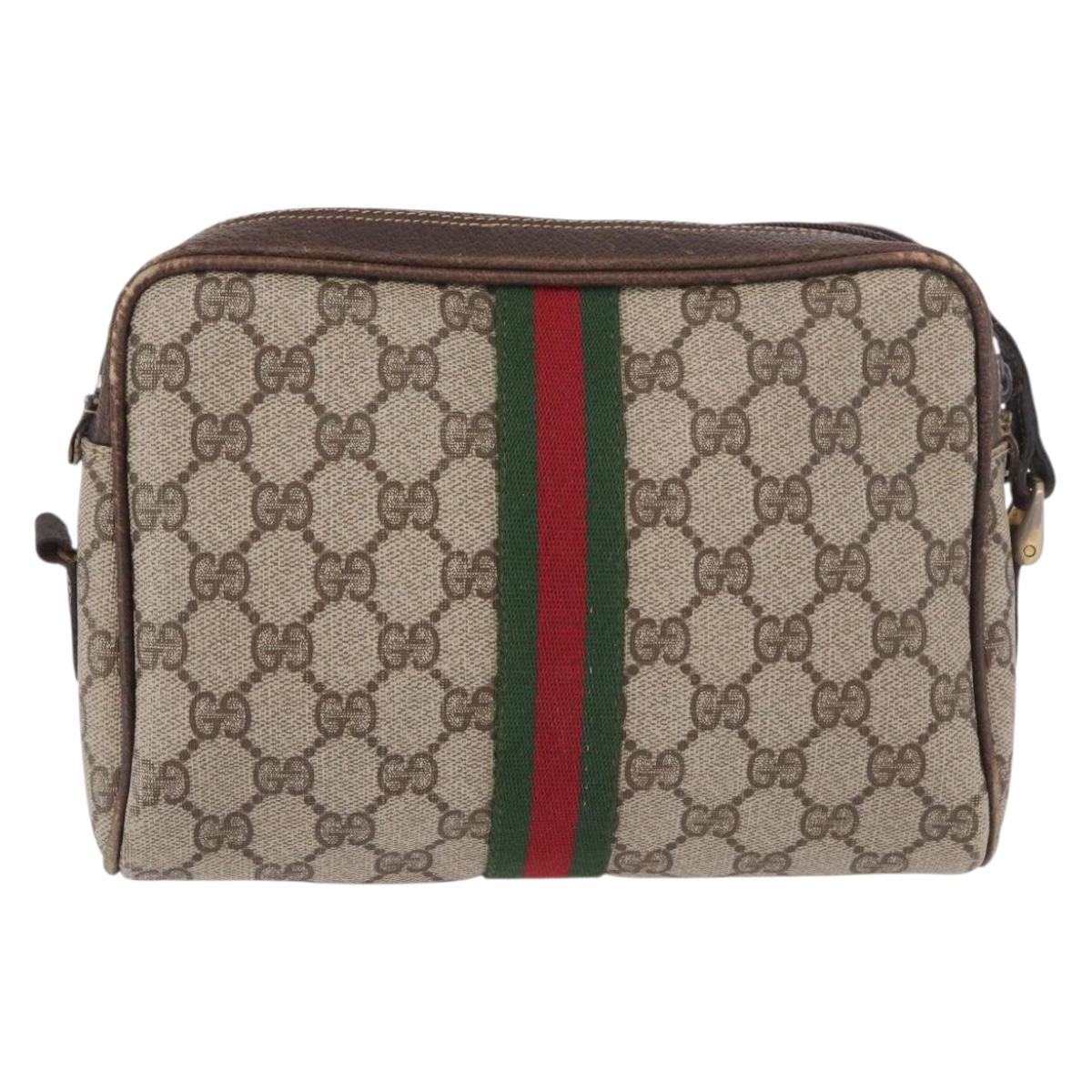 GUCCI GG Supreme Web Sherry Line Shoulder Bag PVC Beige Red 010 378 Auth 189338