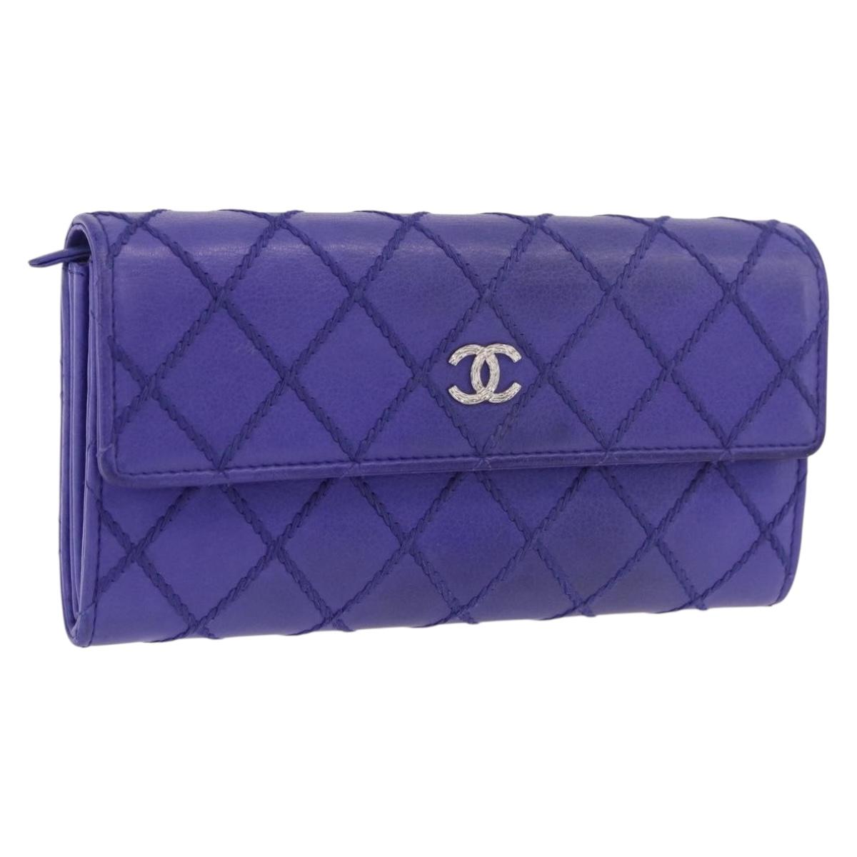CHANEL Matelasse Long Wallet Caviar Skin Black Silver CC Auth 189341A