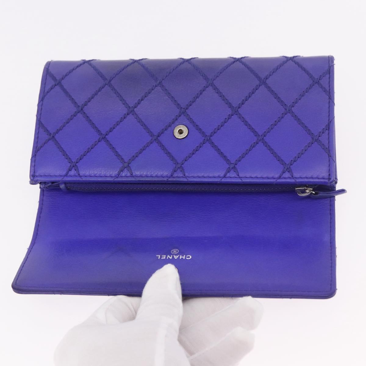 CHANEL Matelasse Long Wallet Caviar Skin Black Silver CC Auth 189341A