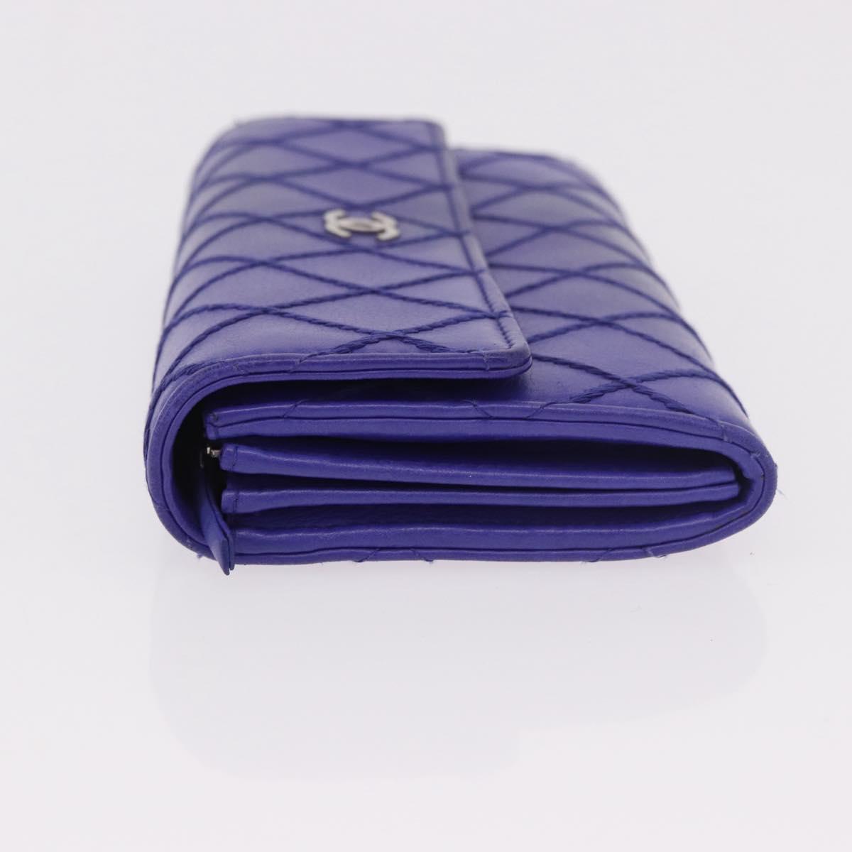 CHANEL Matelasse Long Wallet Caviar Skin Black Silver CC Auth 189341A