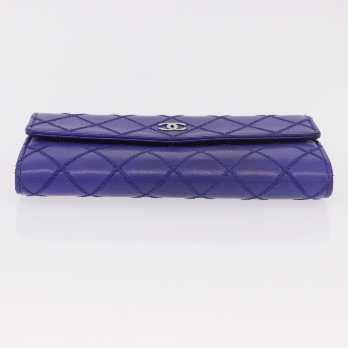 CHANEL Matelasse Long Wallet Caviar Skin Black Silver CC Auth 189341A