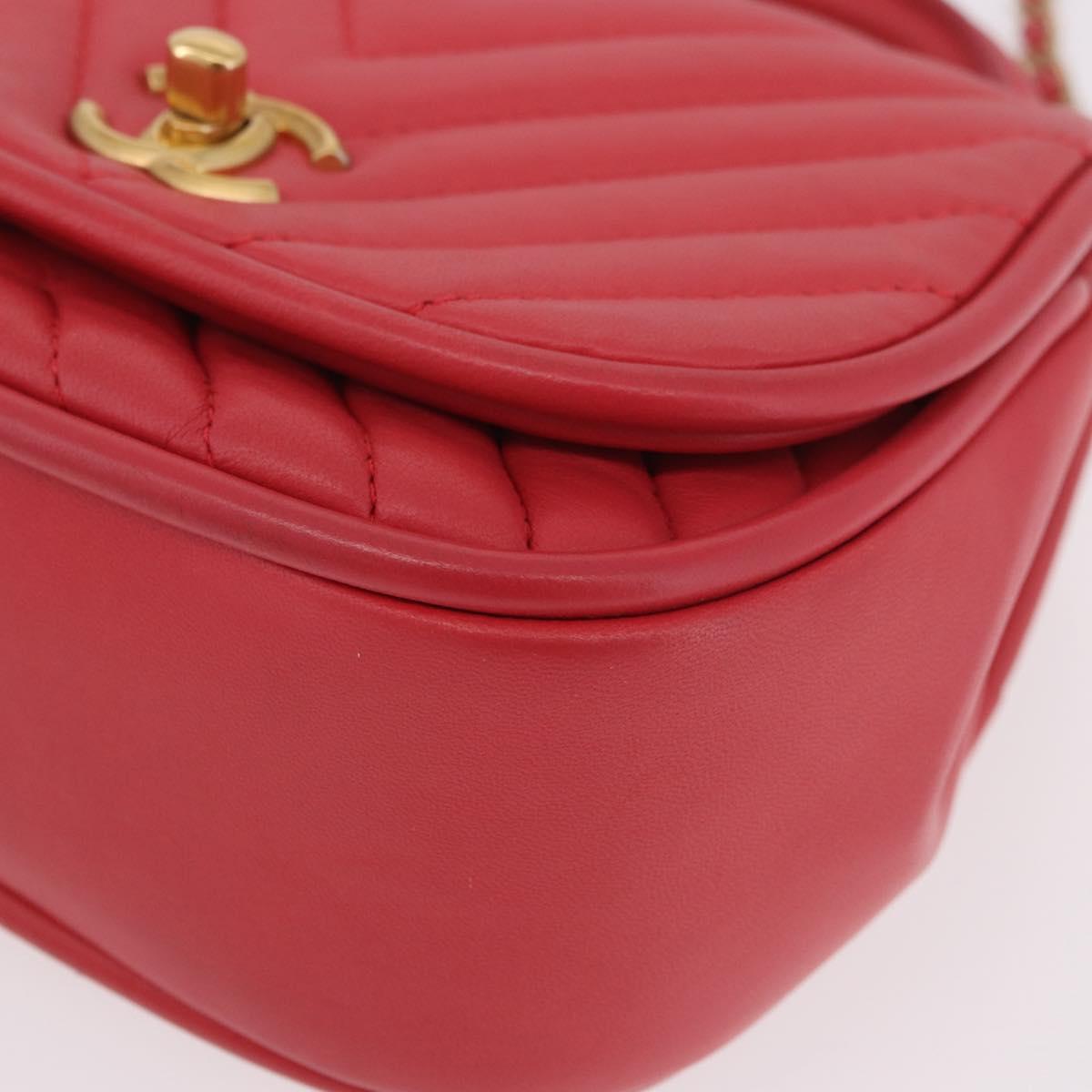 CHANEL Chevron V Stitch Top Handle Bag Lamb Skin 2way Pink CC Auth 189342SAM