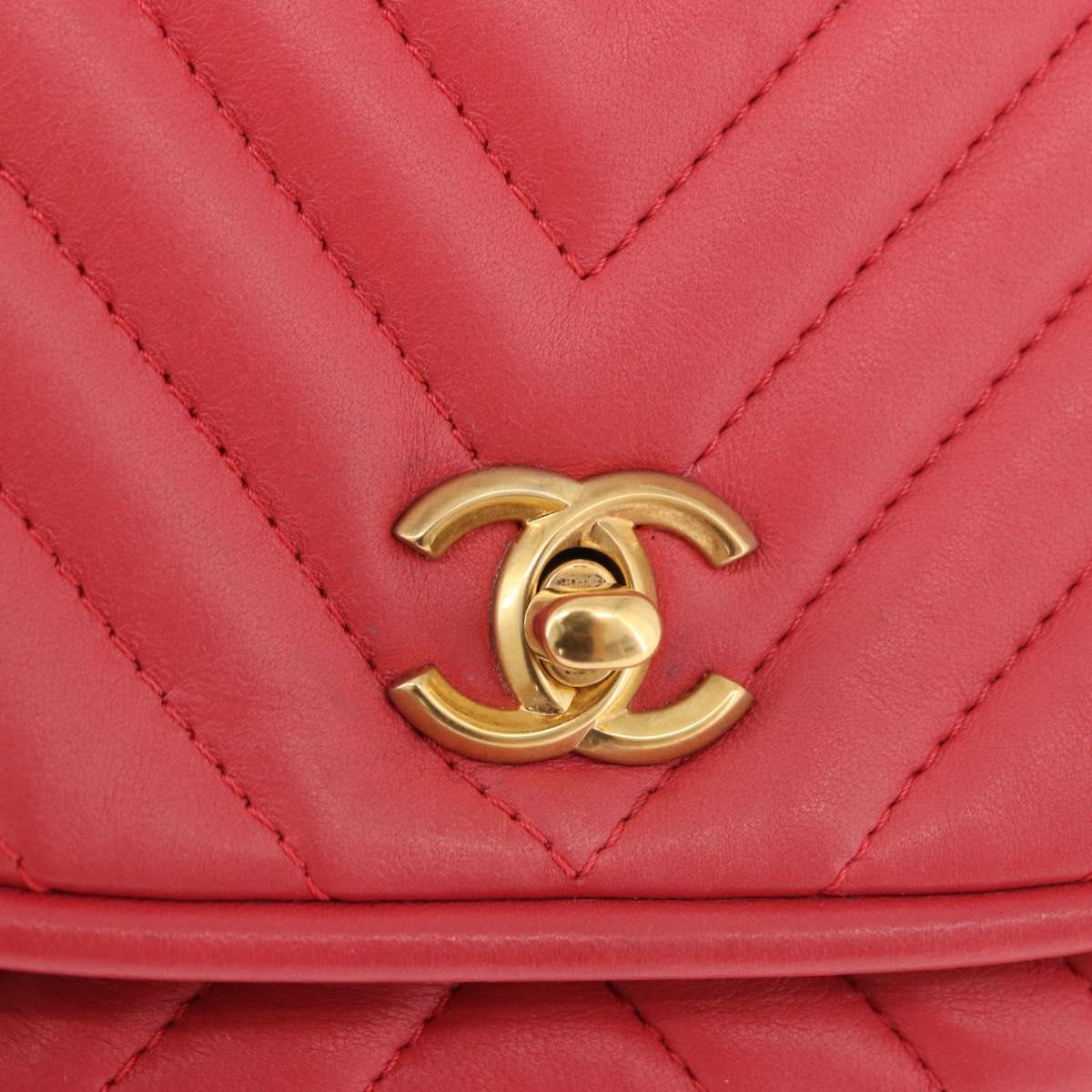 CHANEL Chevron V Stitch Top Handle Bag Lamb Skin 2way Pink CC Auth 189342SAM