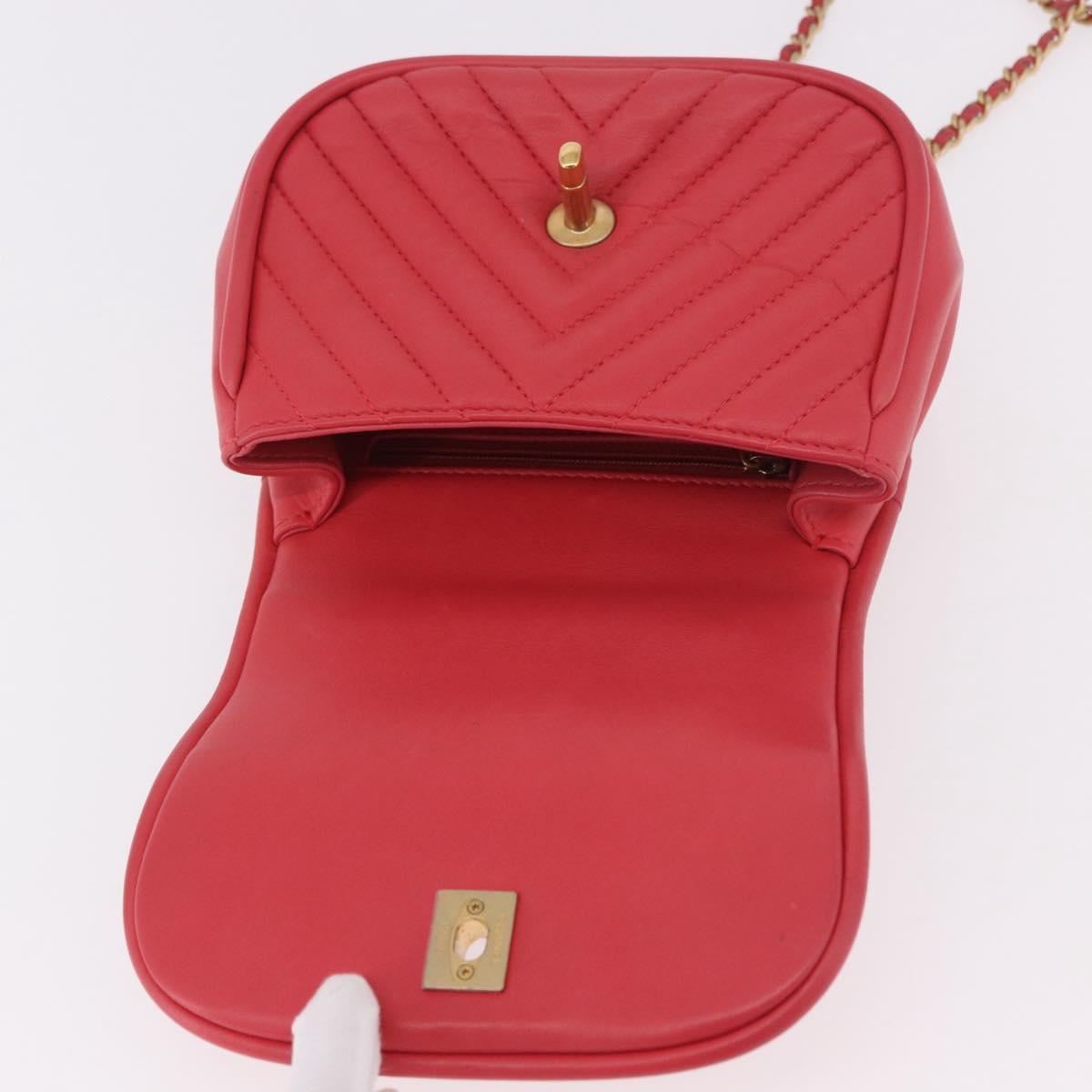 CHANEL Chevron V Stitch Top Handle Bag Lamb Skin 2way Pink CC Auth 189342SAM