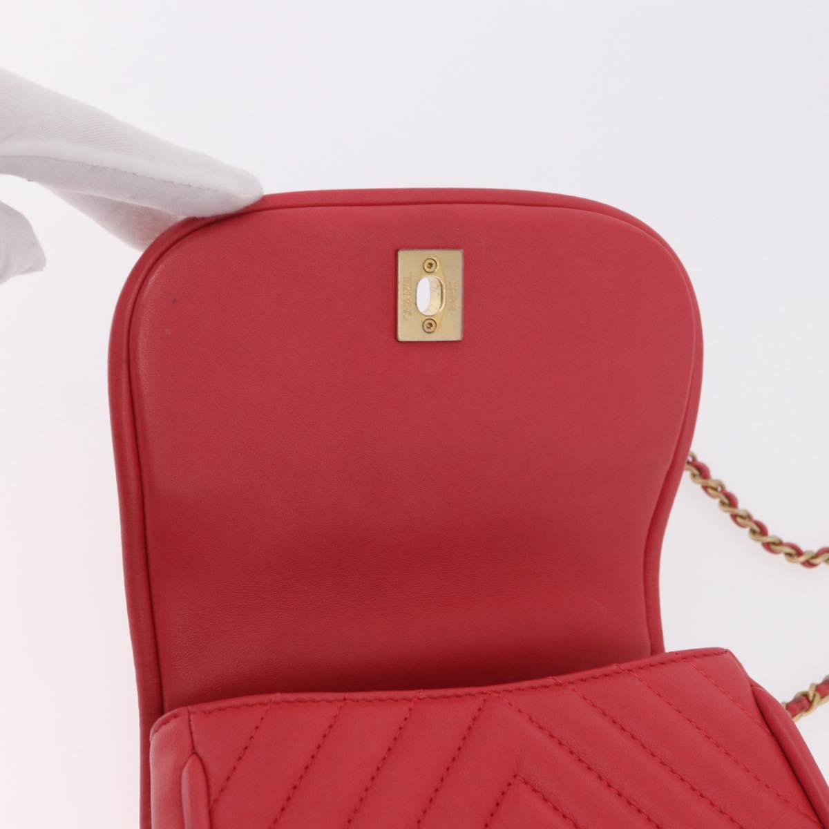 CHANEL Chevron V Stitch Top Handle Bag Lamb Skin 2way Pink CC Auth 189342SAM