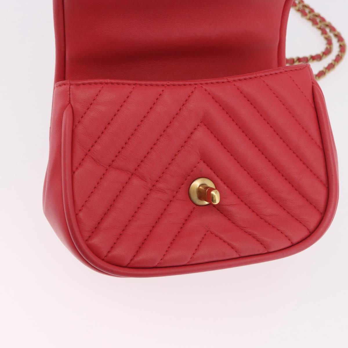 CHANEL Chevron V Stitch Top Handle Bag Lamb Skin 2way Pink CC Auth 189342SAM