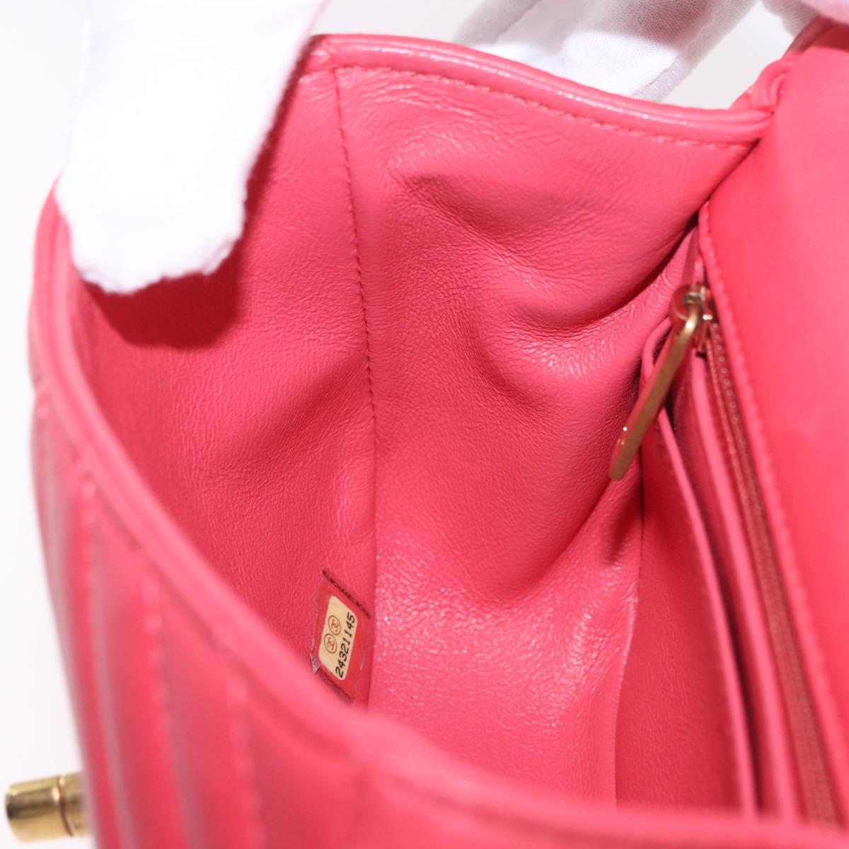 CHANEL Chevron V Stitch Top Handle Bag Lamb Skin 2way Pink CC Auth 189342SAM