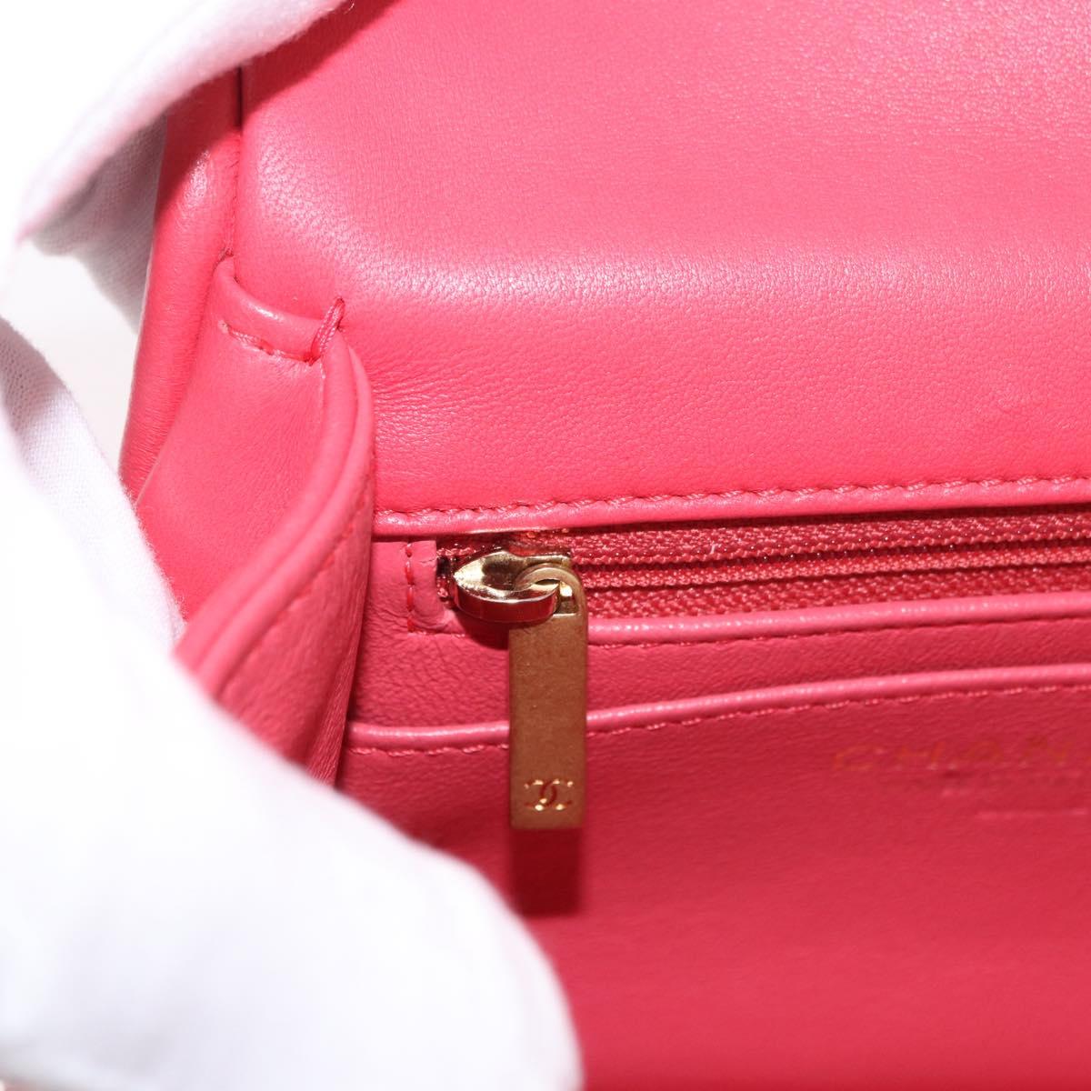CHANEL Chevron V Stitch Top Handle Bag Lamb Skin 2way Pink CC Auth 189342SAM