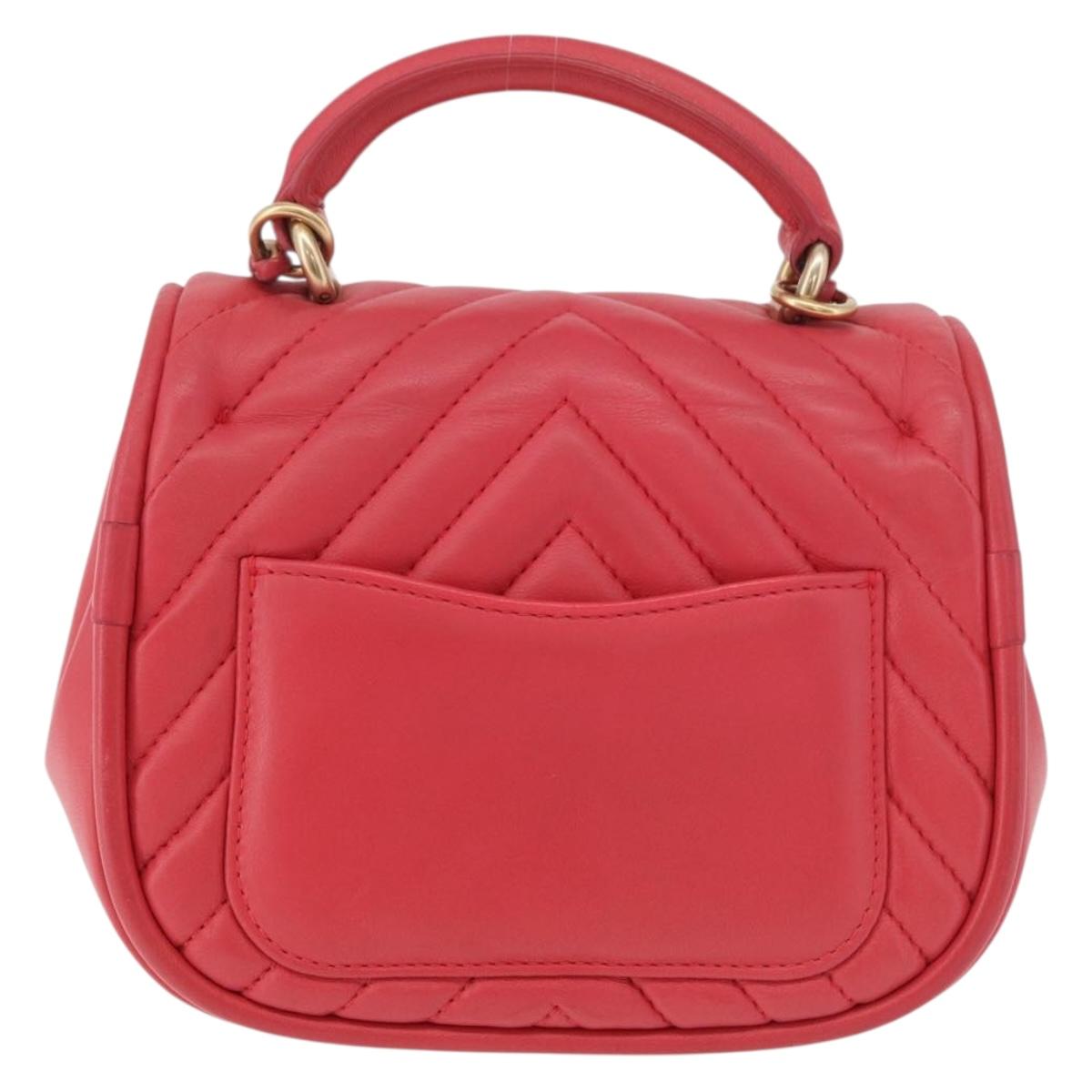 CHANEL Chevron V Stitch Top Handle Bag Lamb Skin 2way Pink CC Auth 189342SAM