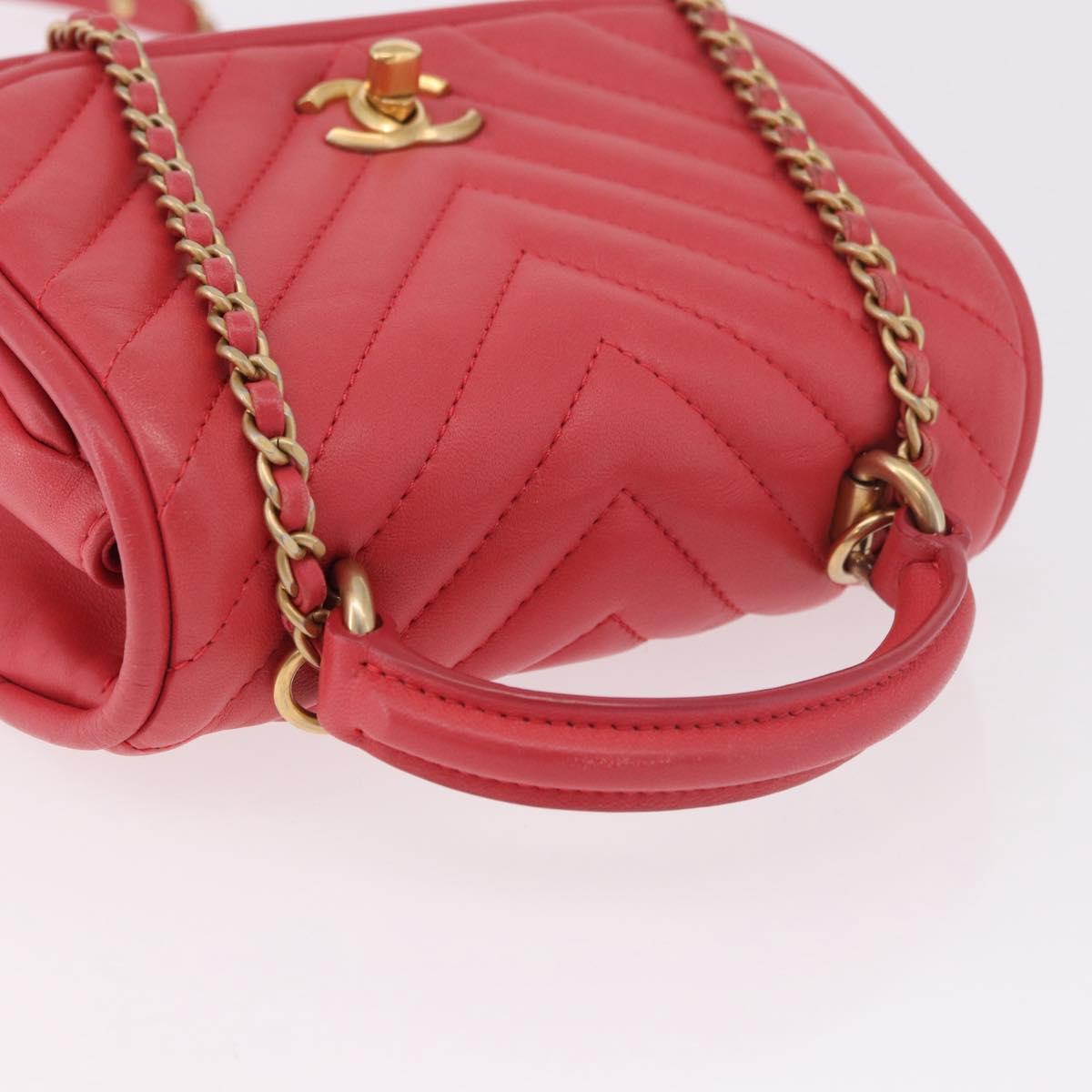 CHANEL Chevron V Stitch Top Handle Bag Lamb Skin 2way Pink CC Auth 189342SAM