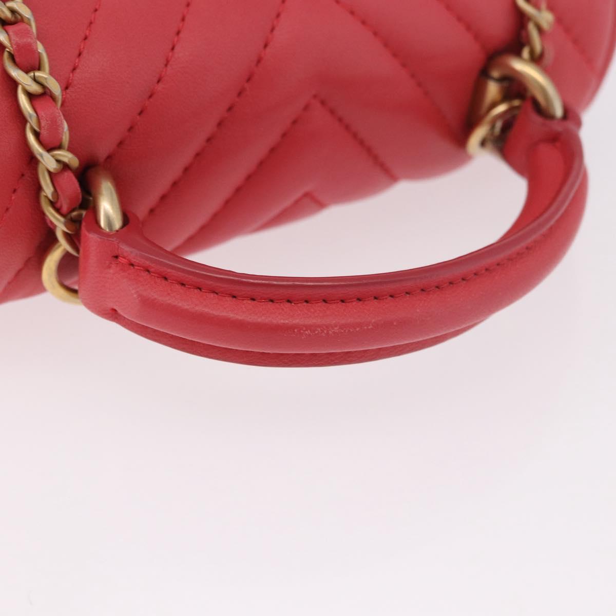 CHANEL Chevron V Stitch Top Handle Bag Lamb Skin 2way Pink CC Auth 189342SAM