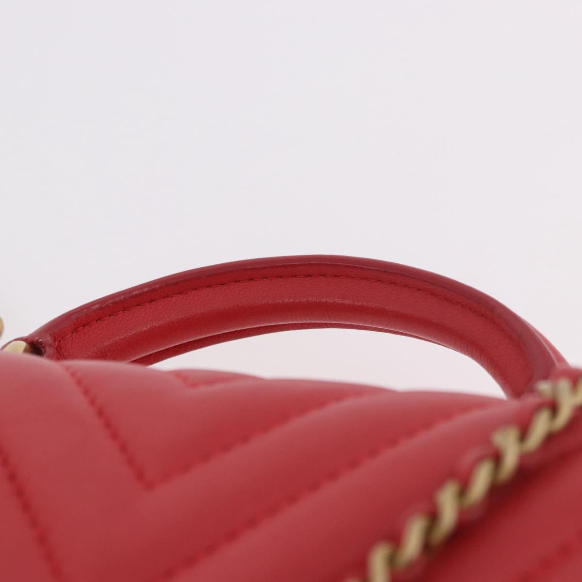 CHANEL Chevron V Stitch Top Handle Bag Lamb Skin 2way Pink CC Auth 189342SAM