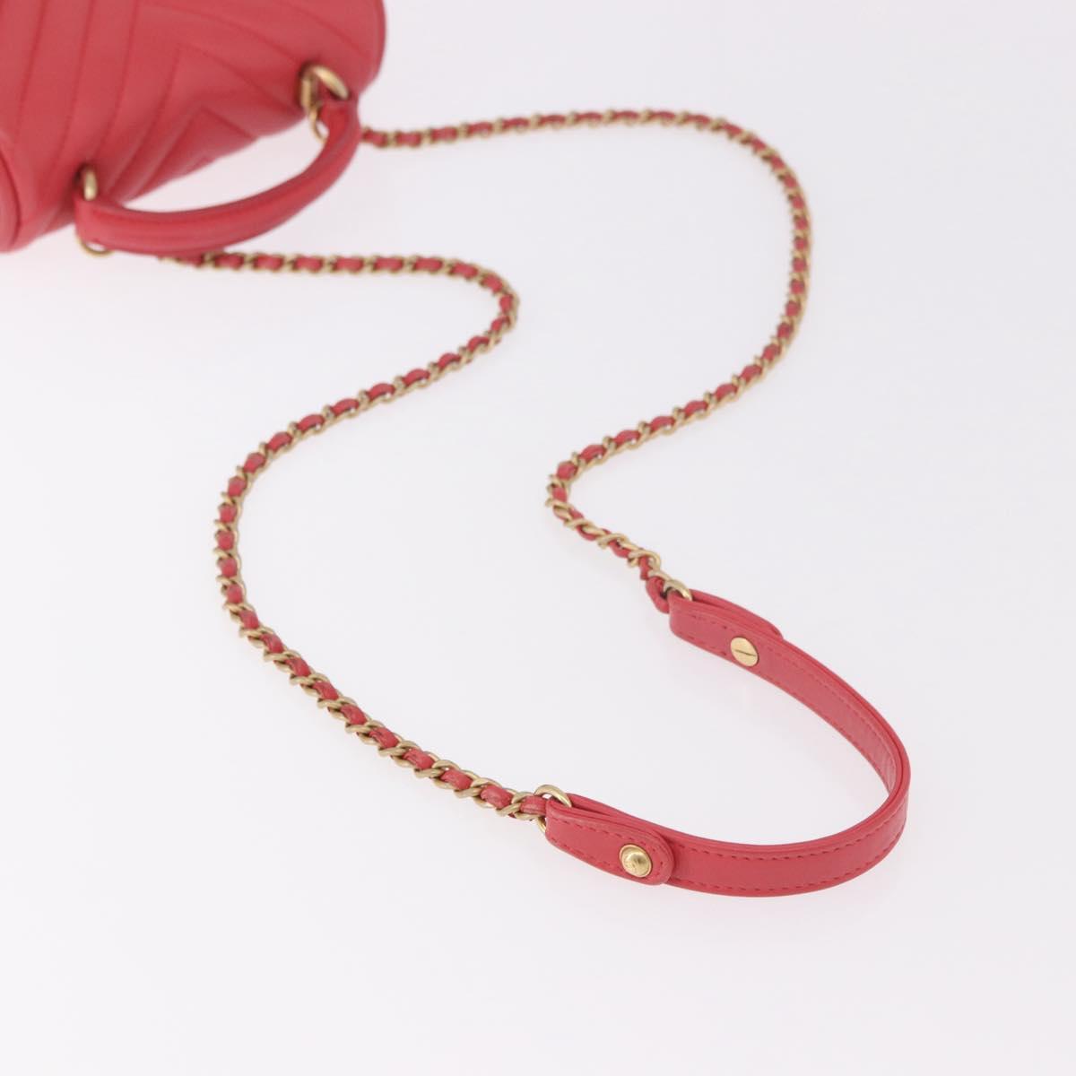 CHANEL Chevron V Stitch Top Handle Bag Lamb Skin 2way Pink CC Auth 189342SAM