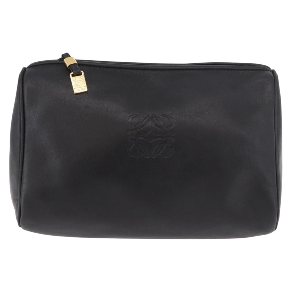 LOEWE Anagram Clutch Bag Leather Black Gold Auth 189343A