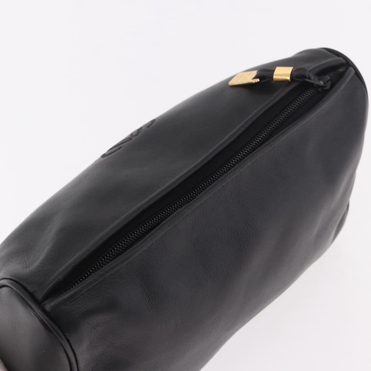 LOEWE Anagram Clutch Bag Leather Black Gold Auth 189343A