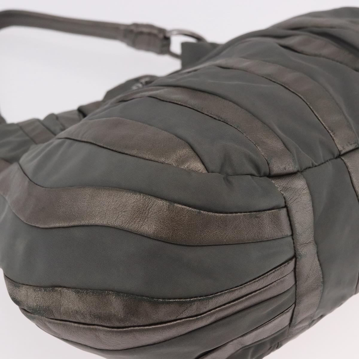 PRADA Shoulder Bag Nylon Green Silver Auth 189344A