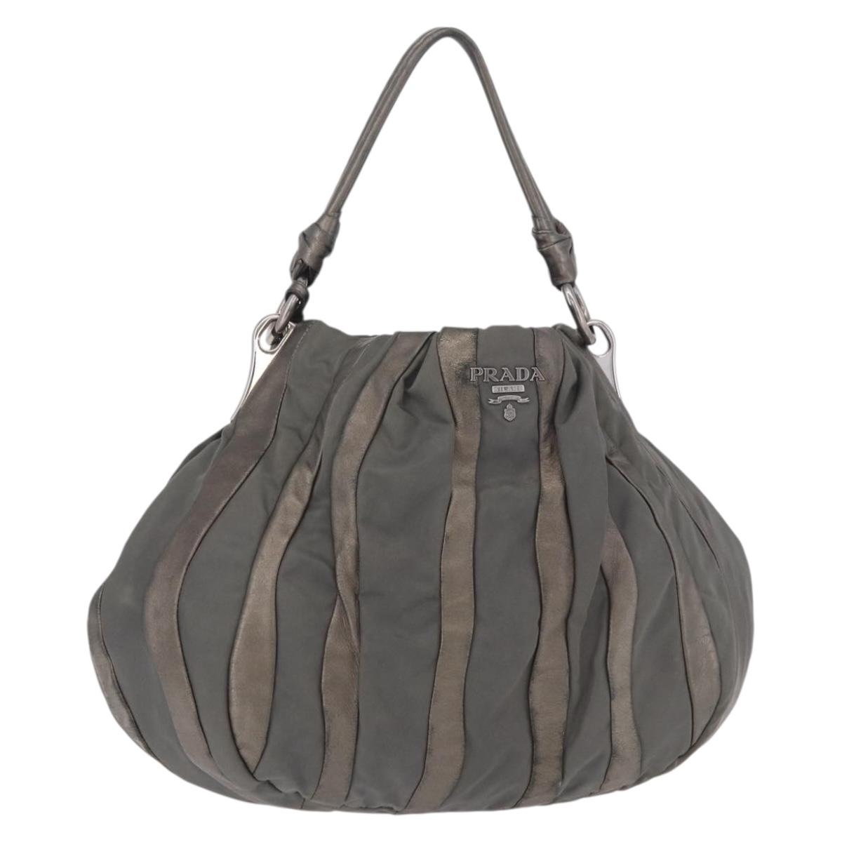 PRADA Shoulder Bag Nylon Green Silver Auth 189344A
