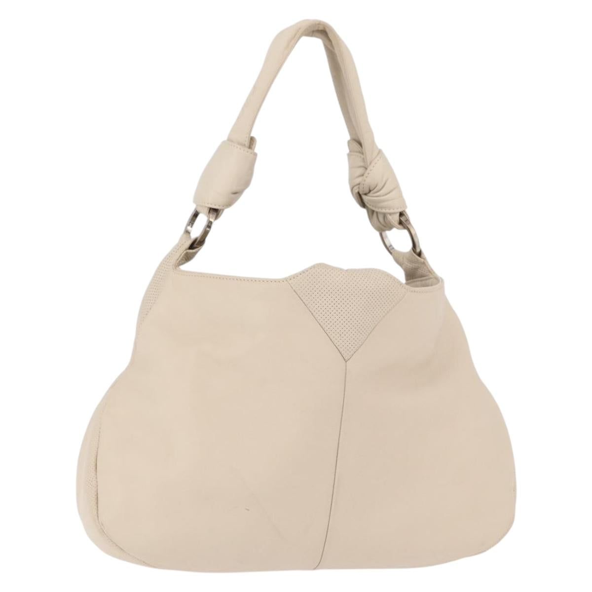 LOEWE Shoulder Bag Leather Ivory Gold Auth 189347A