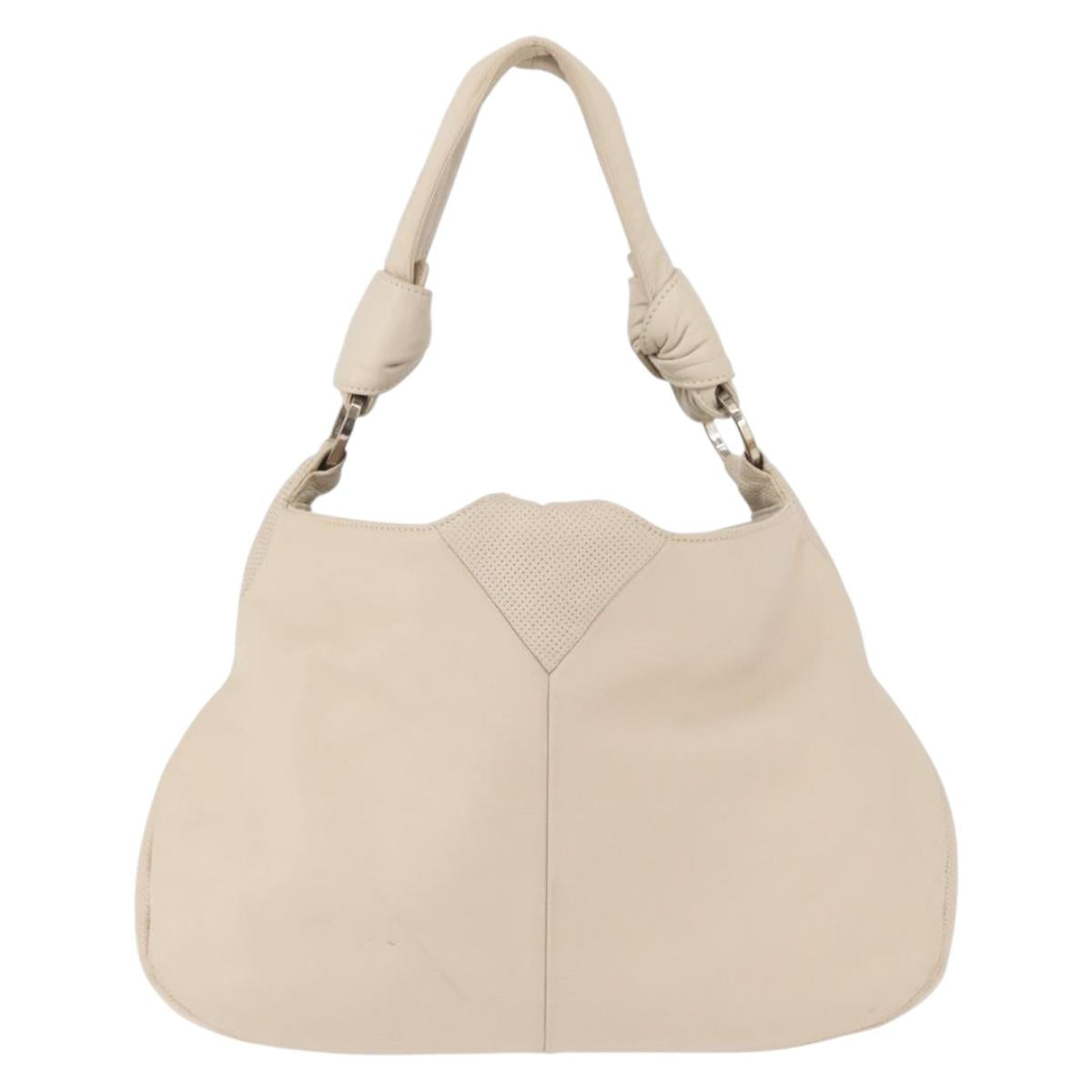 LOEWE Shoulder Bag Leather Ivory Gold Auth 189347A