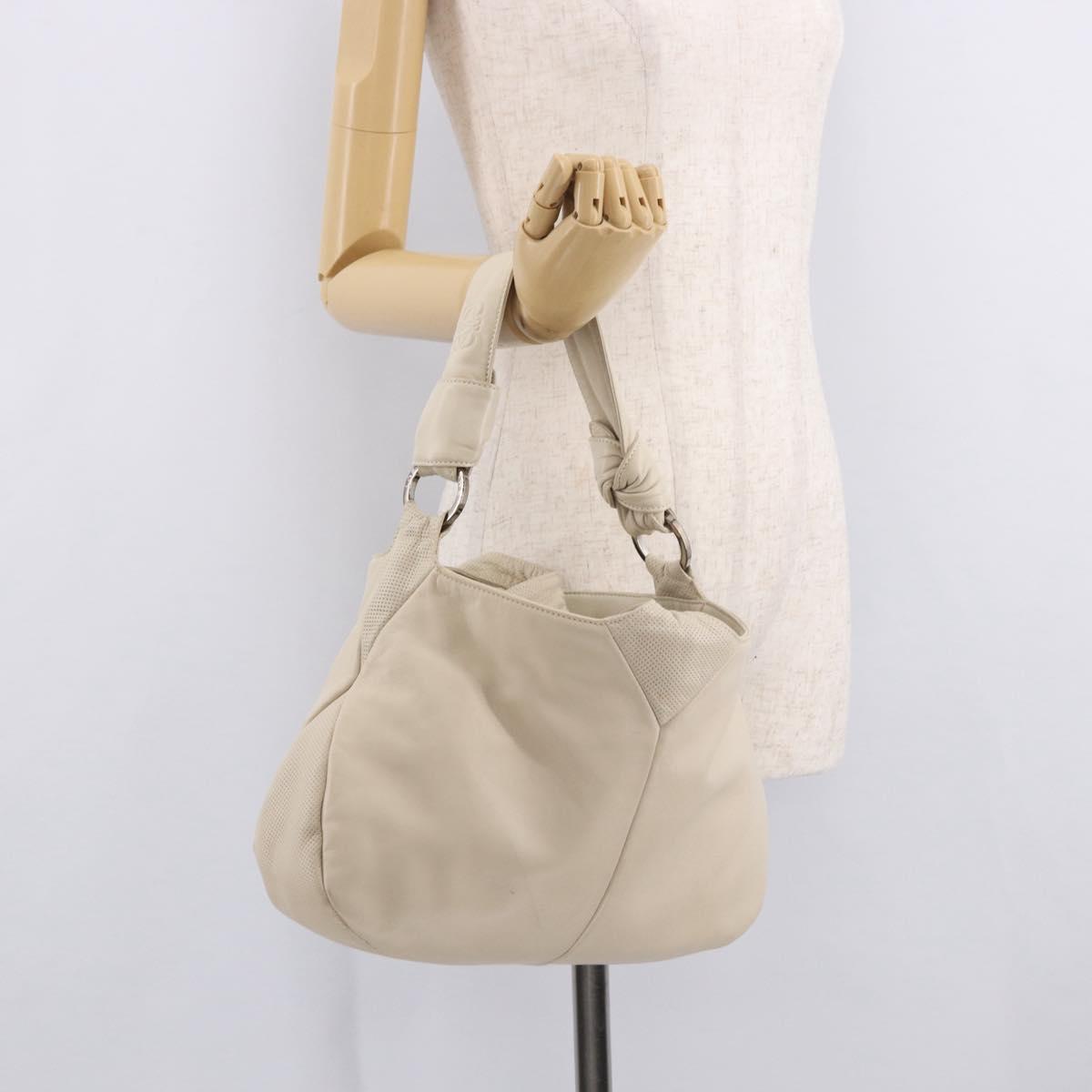 LOEWE Shoulder Bag Leather Ivory Gold Auth 189347A