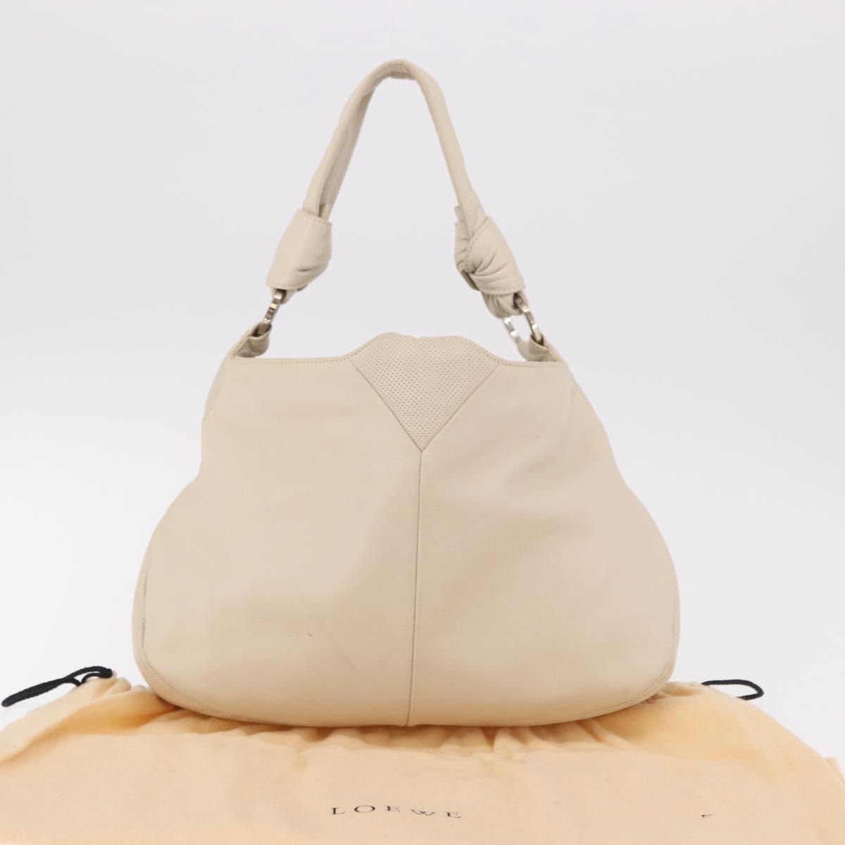 LOEWE Shoulder Bag Leather Ivory Gold Auth 189347A