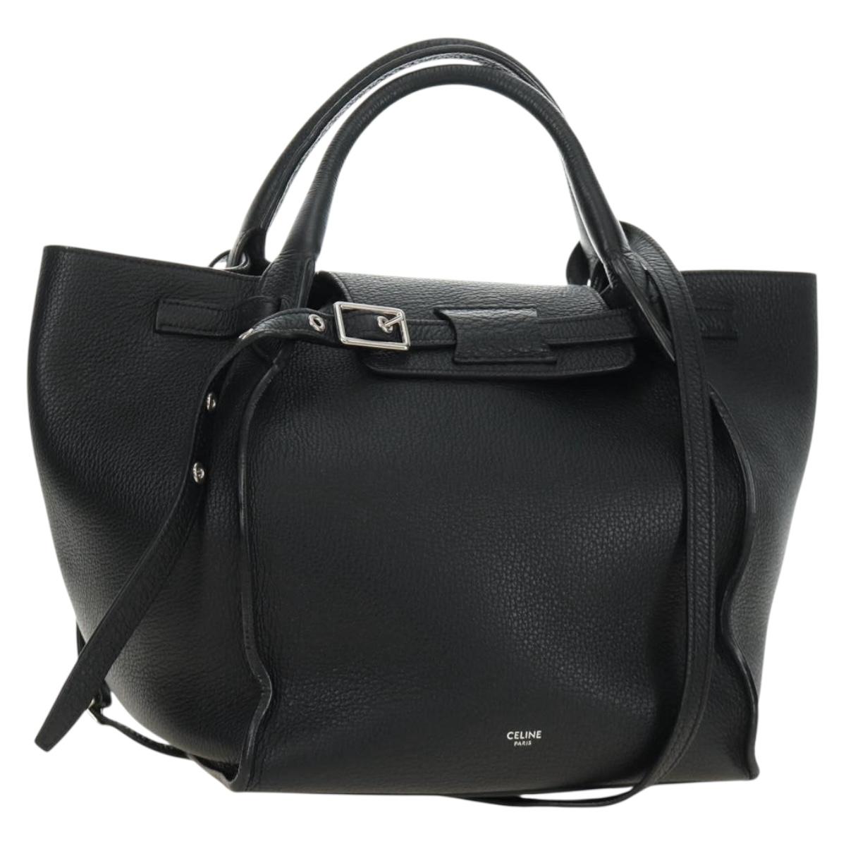 CELINE Big bag Small Hand Bag Leather Black Silver Auth 189349SAM