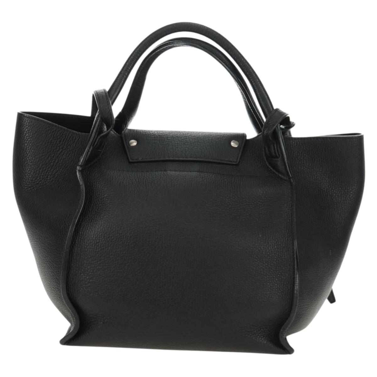 CELINE Big bag Small Hand Bag Leather Black Silver Auth 189349SAM