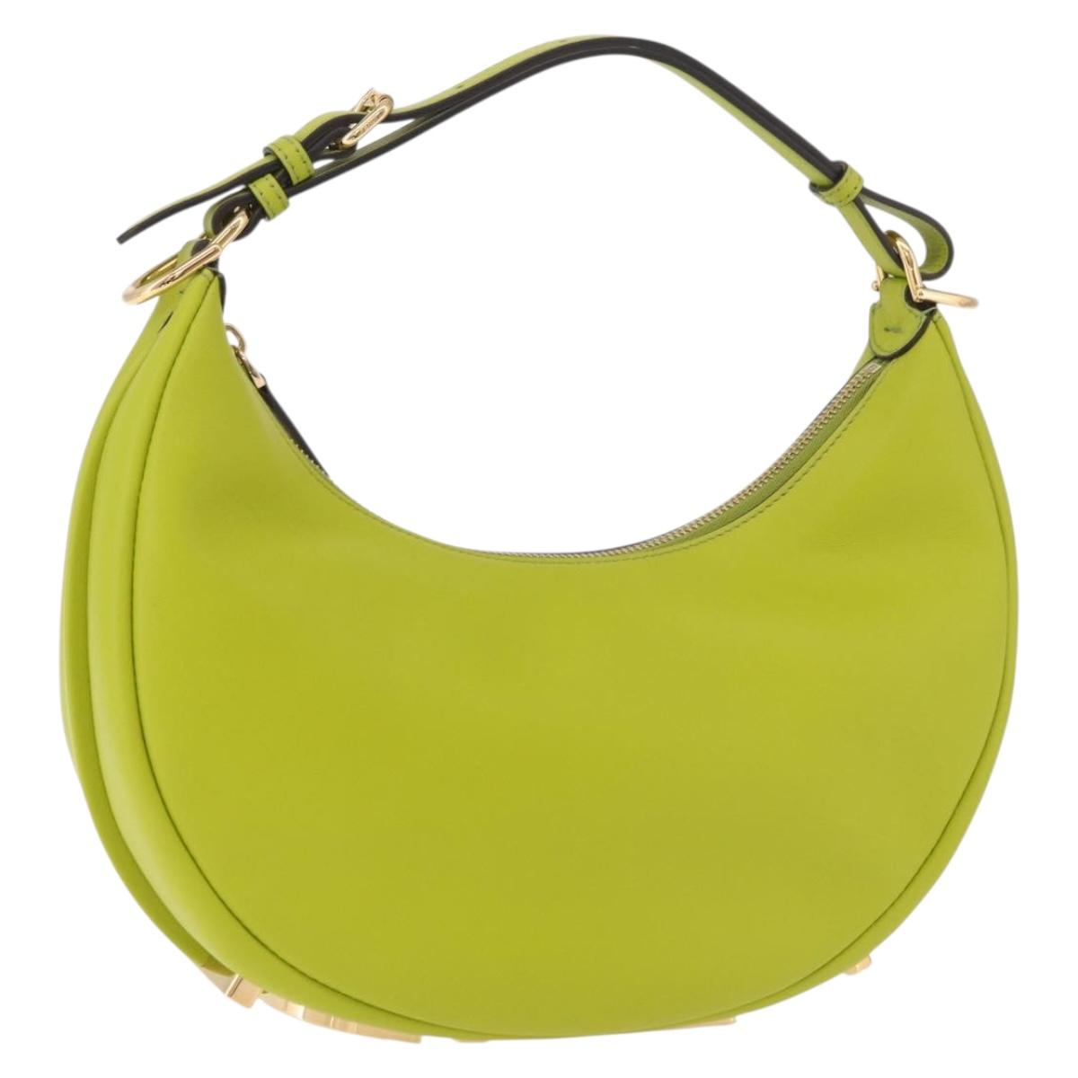 FENDI Shoulder Bag Leather LIme Green Gold Auth 189355SAM