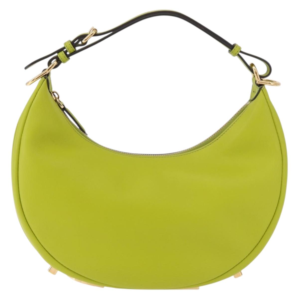 FENDI Shoulder Bag Leather LIme Green Gold Auth 189355SAM