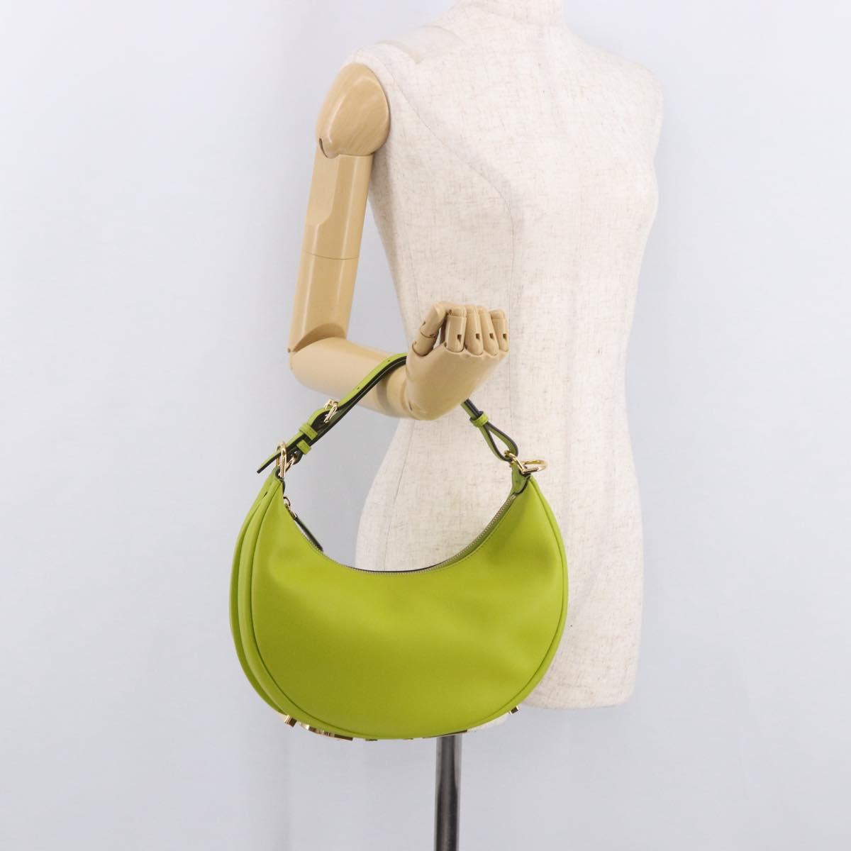 FENDI Shoulder Bag Leather LIme Green Gold Auth 189355SAM
