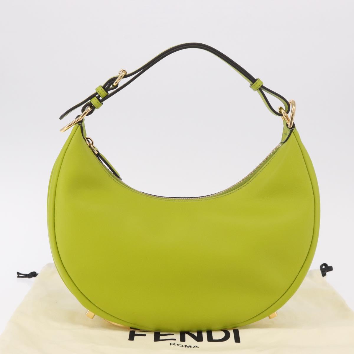 FENDI Shoulder Bag Leather LIme Green Gold Auth 189355SAM