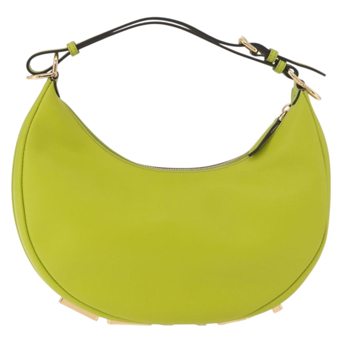 FENDI Shoulder Bag Leather LIme Green Gold Auth 189355SAM