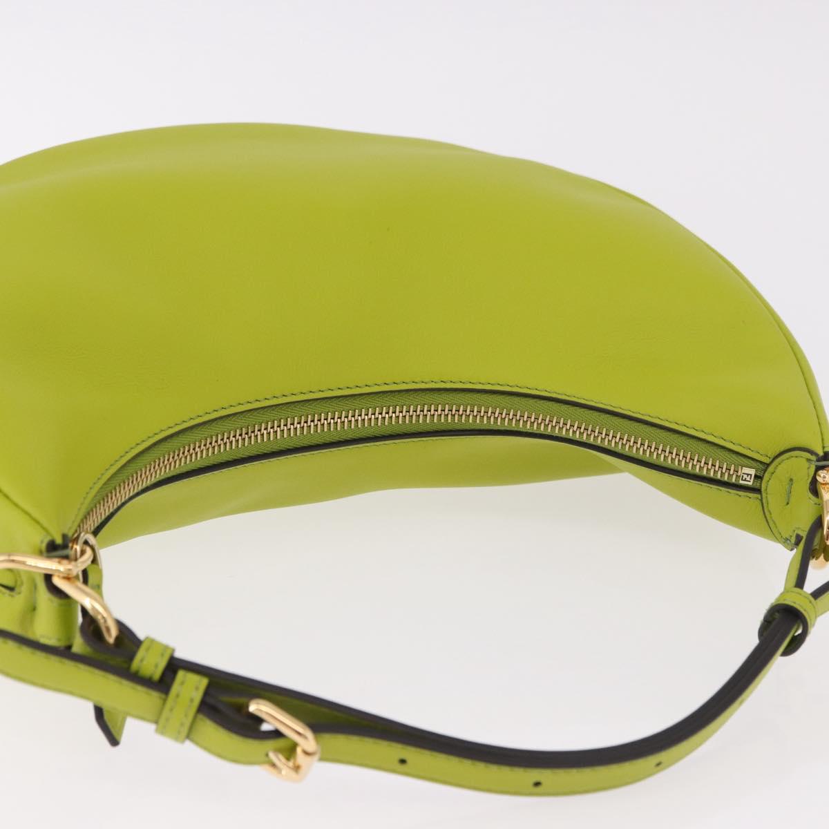 FENDI Shoulder Bag Leather LIme Green Gold Auth 189355SAM