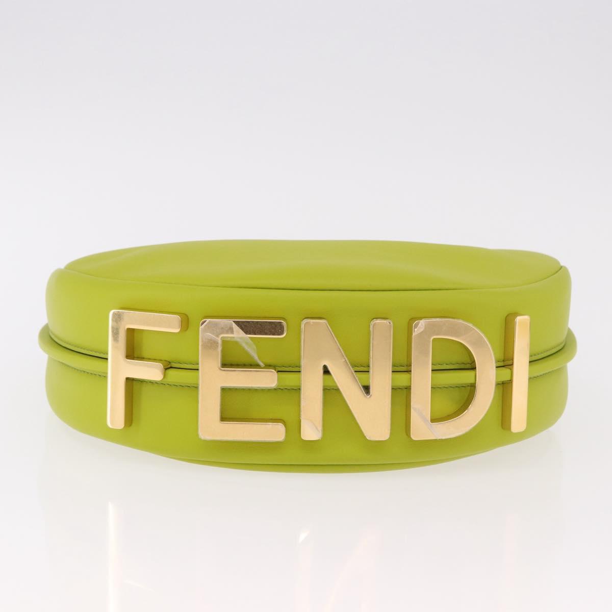 FENDI Shoulder Bag Leather LIme Green Gold Auth 189355SAM