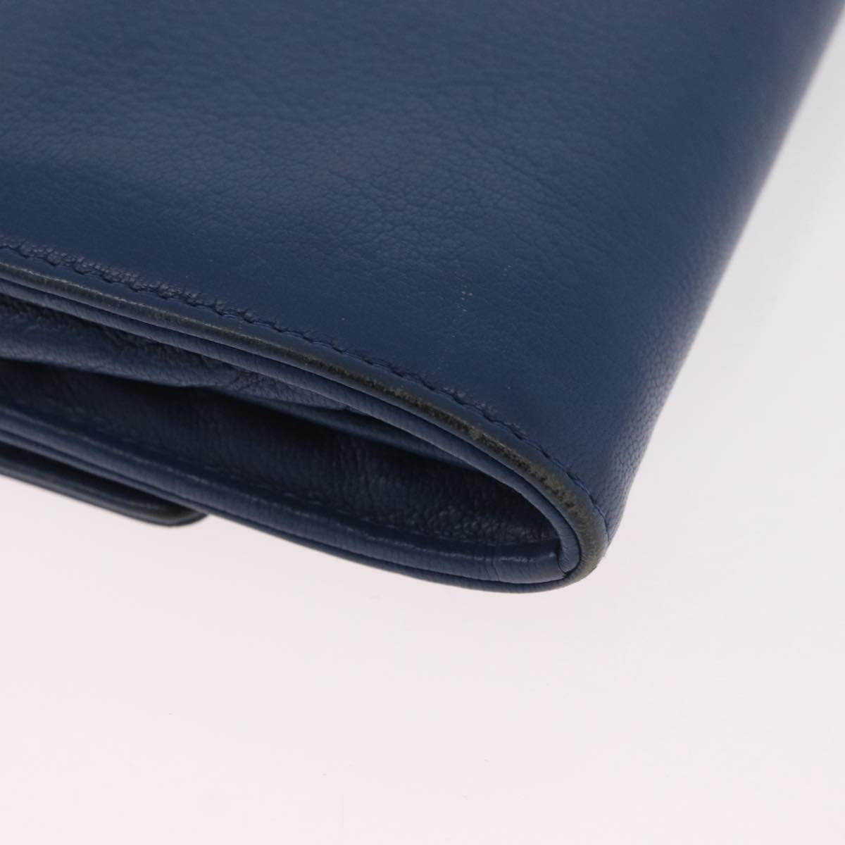 CHANEL Long Wallet Leather Blue Silver CC Auth 189356