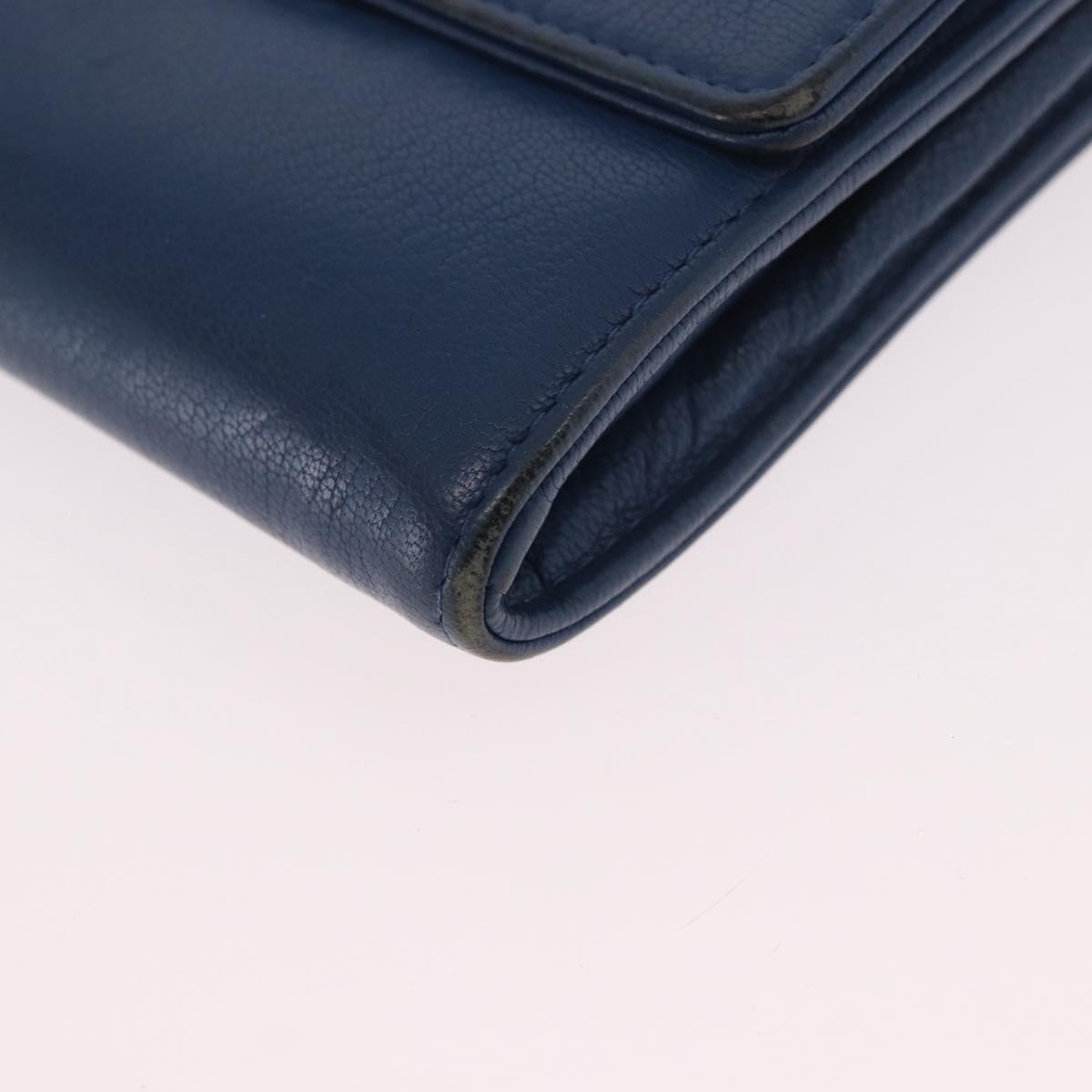CHANEL Long Wallet Leather Blue Silver CC Auth 189356
