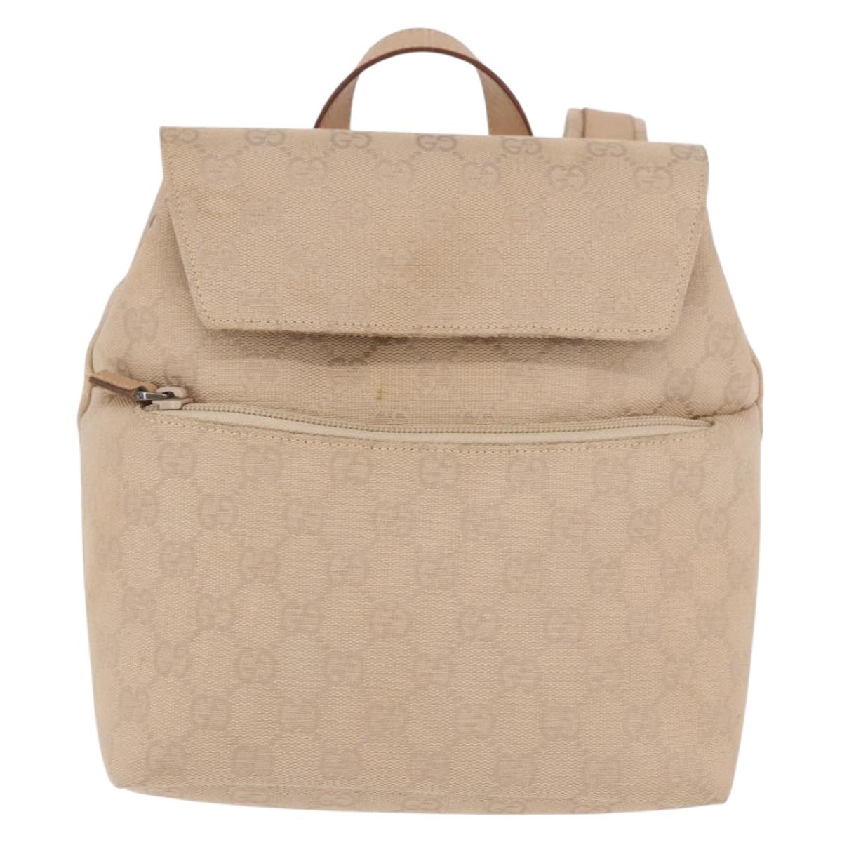 GUCCI GG Canvas Backpack Beige Silver 003 0242 Auth 189357A