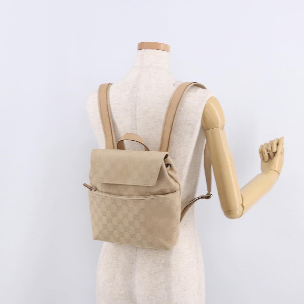 GUCCI GG Canvas Backpack Beige Silver 003 0242 Auth 189357A
