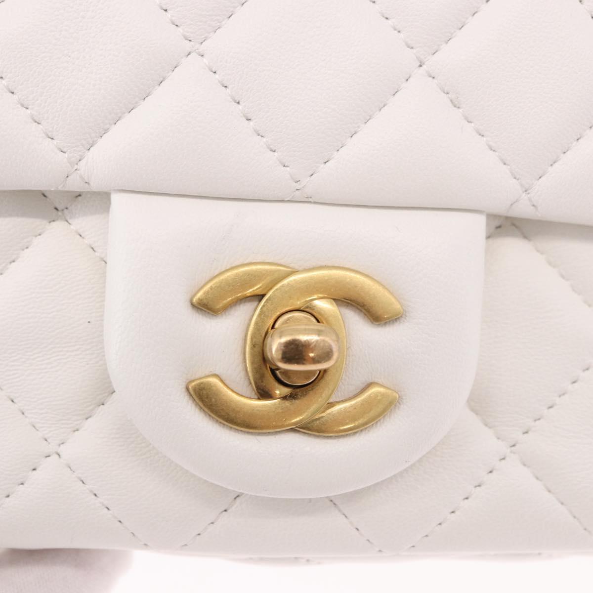 CHANEL Matelasse Chain Shoulder Bag Lamb Skin White Gold CC Auth 189358SAM