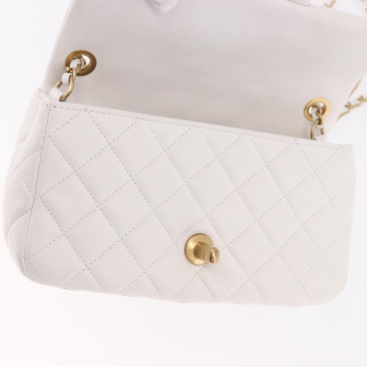 CHANEL Matelasse Chain Shoulder Bag Lamb Skin White Gold CC Auth 189358SAM