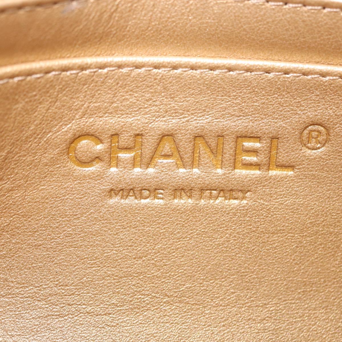 CHANEL Matelasse Chain Shoulder Bag Lamb Skin White Gold CC Auth 189358SAM