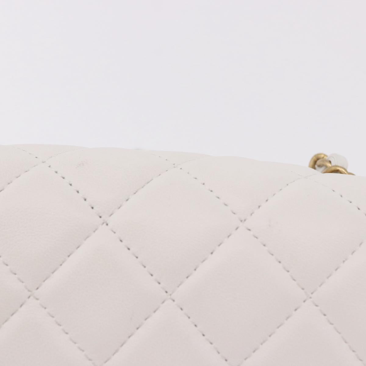CHANEL Matelasse Chain Shoulder Bag Lamb Skin White Gold CC Auth 189358SAM