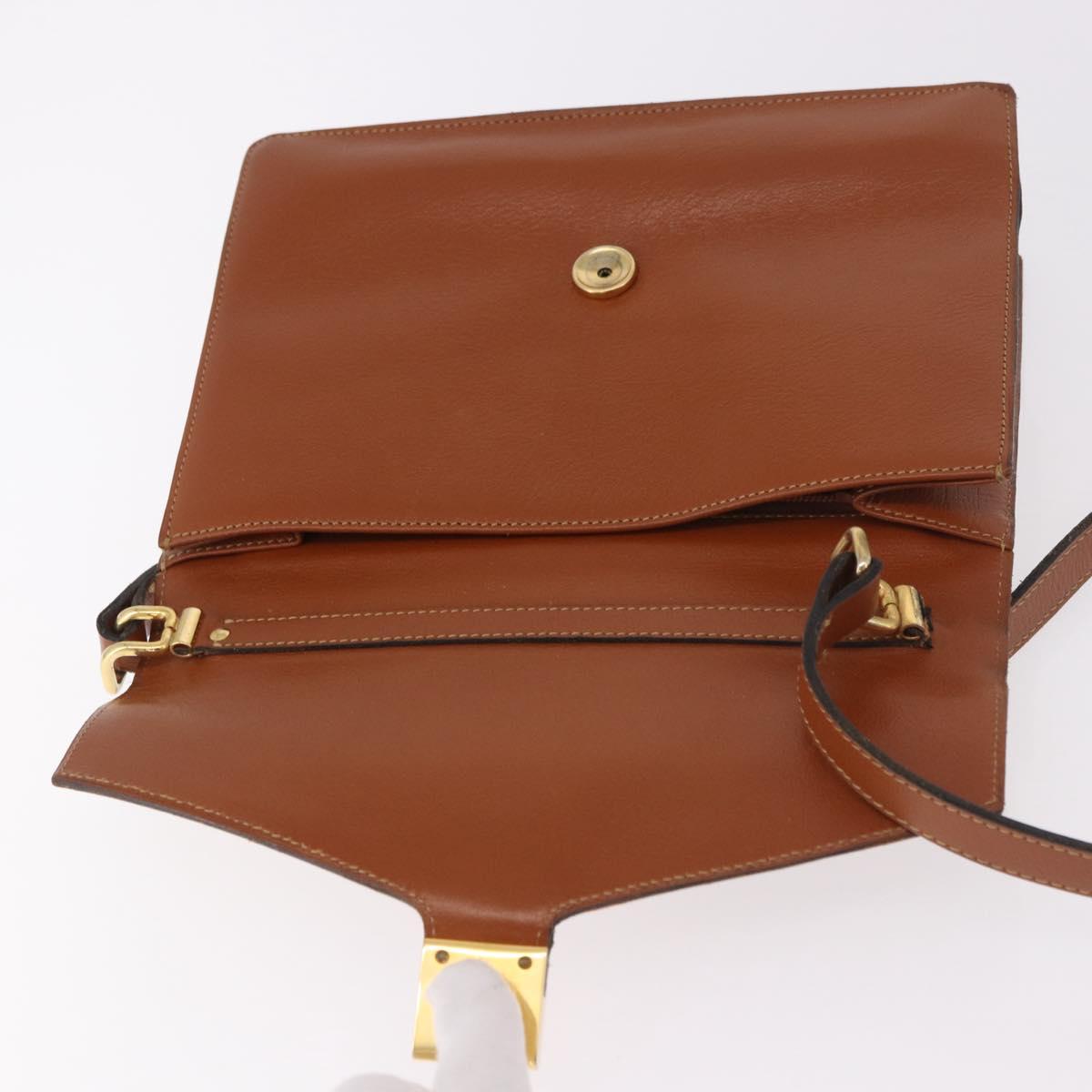 Christian Dior Shoulder Bag Leather Brown Gold Auth 189363